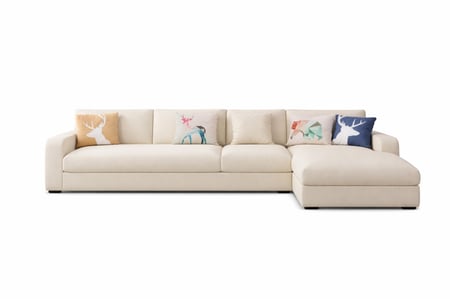 كنبة زاوية لون بيج مخمل خشب سويدي - تصميم مودرن يوازن بين الراحة والجمال