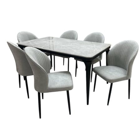 طاولة طعام 6 كراسي رخام - مقاس 150*90 سم مساحة مثالية لراحة العائلة