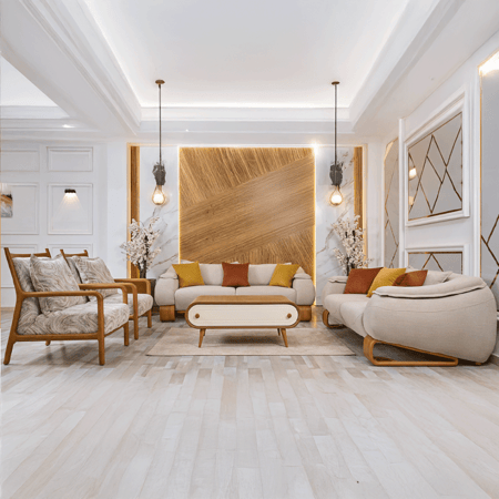 طقم كنب بيج فاتح بتصميم خشبي مشجر – 4 قطع