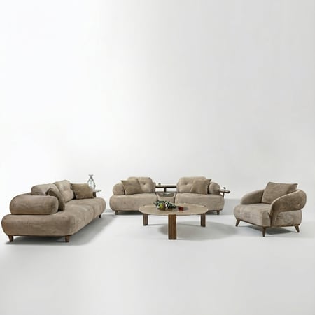 جلسة كنب مودرن خشب زان طبيعي بيج فاتح – 4 حبه