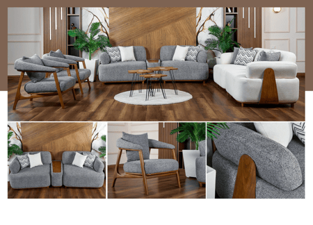 طقم كنب الاسكا - موديل كلاود - ابيض x اخضر وارجل خشبية - 4 قطع