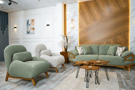 طقم كنب باللون الأخضر والبيج - 4 قطع