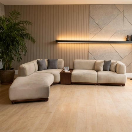 كنبة زاوية بني فاتح خشب زان طبيعي – مقاس 250×300