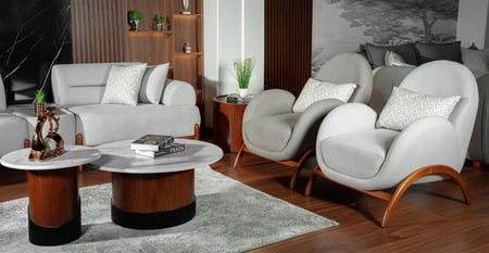 طقم كنب "سكاي" رمادي 7 مقاعد - قماش كتان مستورد.