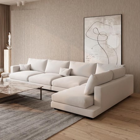 كنبة زاوية خشب سويدي – 320×200×90 سم