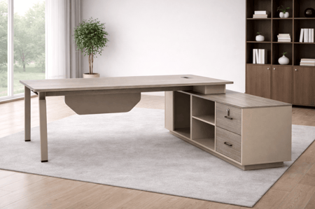 مكتب خشب فاخر بتصميم حديث  لون بيج– يجمع بين المتانة والشكل الجذاب لكل المساحات