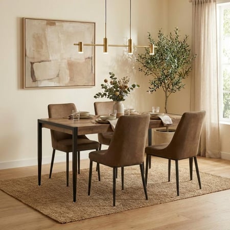 طقم طاولة طعام خشب وكراسي مبطنه - تصميم مودرن