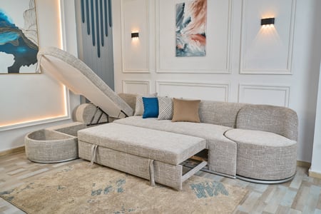 كنبة زاوية نظام سرير وتخزين مع حاول اكواب