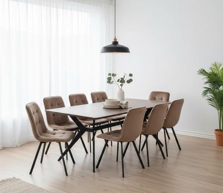 طاولة طعام خشب مع 8 كراسي مخمل  متعددة الألوان– جلسة مريحة وفخامة عصرية لغرفة الطعام