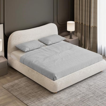 سرير بوكليه وخشب سويدي بتصميم مموج لون أبيض