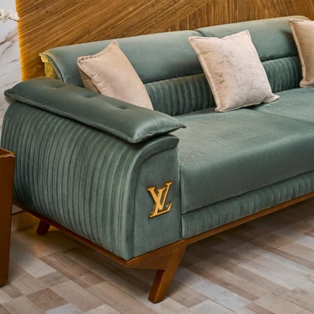 طقم كنب مخمل فاخر - أخضر وبيج