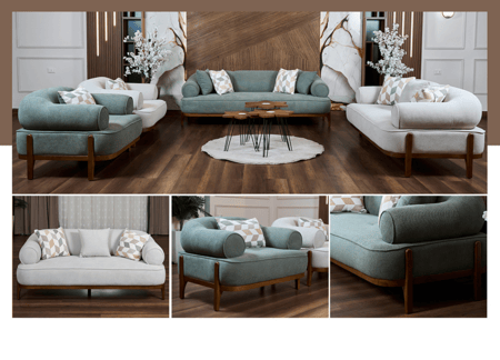 طقم كنب قماش مودرن وارجل خشبية - موديل فلورا - 4 قطع