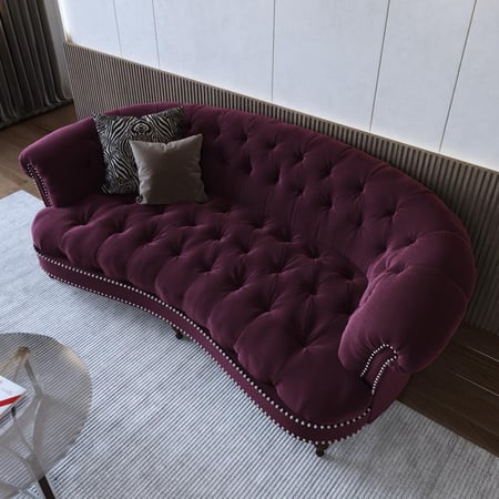 كنبة ثلاث مقاعد خشب سويدي منجد بالمخمل 215x100x80 سم