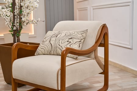 طقم كنب بيج بتفاصيل خشبية فاخرة - 4 قطع