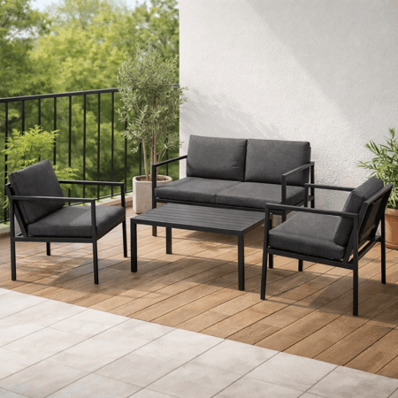 طقم حديقة 4 اشخاص لون أسود - تصميم مودرن يناسب الحدائق والبلكونات