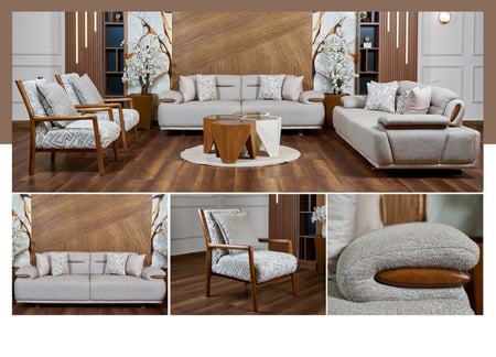 طقم كنب كتان - موديل فورد - تصميم مشجر - 4 قطع