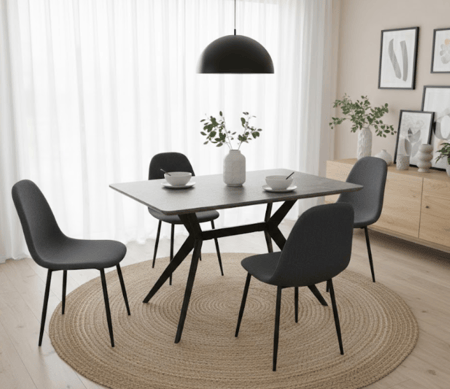 طاولة طعام مودرن رمادي غامق 4 كراسي - تصميم فاخر - مقاس 1.30*80 سم