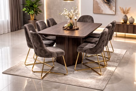 طاولة طعام 8 كرسي لون بني - تصميم عملي يوفر مساحة جلوس مريحة