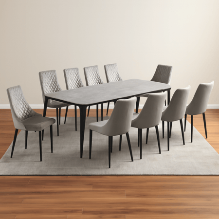 طاولة طعام رخام مع 10 كراسي – لون رمادي