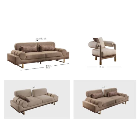 طقم كنب مودرن خشب زان طبيعي أوف وايت × بيج بني – 4 حبه