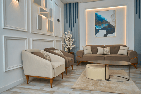 طقم كنب مودرن فاخر بني وبيج مخمل