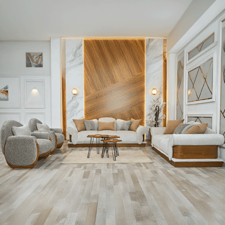 كنب صالة مودرن بيج و رمادي تصميم عصري وراحة مثالية