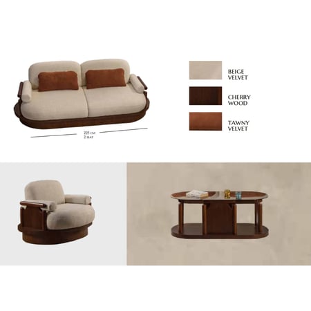 طقم كنب مودرن قماش أوف وايت بقواعد خشبية – 4 قطع