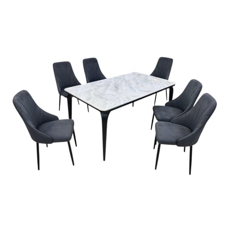 طقم طاولة طعام رخام 6 كراسي– تصميم مودرن فاخر 150×90×75 سم