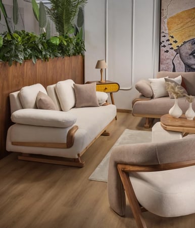 جلسة كنب خشب زان طبيعي أوف وايت × بيج – 4 حبات