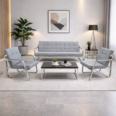 طقم كنب مكتب جلد متعدد الألوان - توزيع عملي يناسب مساحات الاستقبال