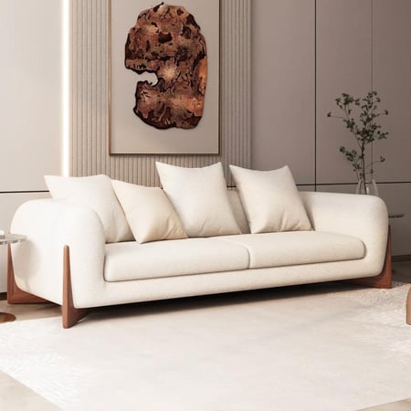 كنبة بثلاث مقاعد خشب سويدي مبطن بالبوكلية مقاس 220×85×85 سم