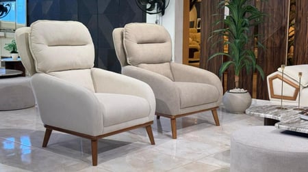 طقم كنب خشب وقماش – أوف وايت ورمادي – 4 قطع