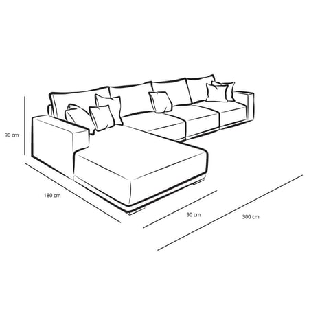 كنبة زاوية خشب سويدي مبطن بالكتان لون بيج مقاس 300x180x88x90 سم