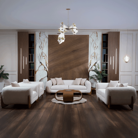 طقم كنب قماش مودرن وارجل خشبية - موديل نوفا - أبيض - 4 قطع