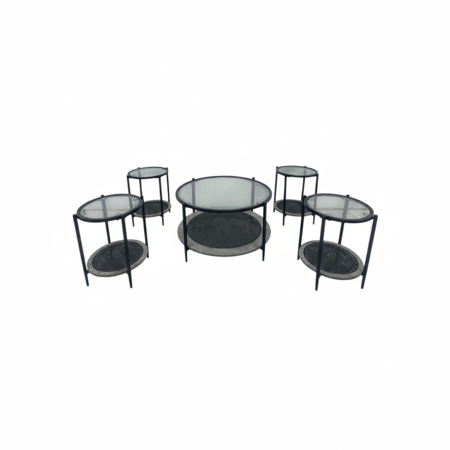 طقم طاولات 5 قطع رمادي بسطح زجاجي شفاف
