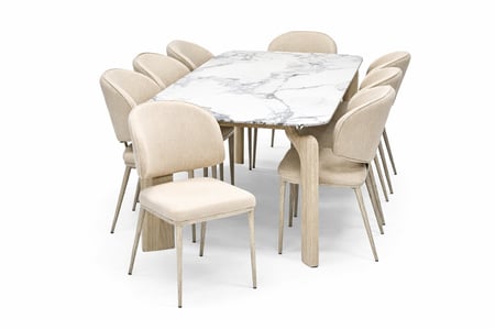 طاولة طعام سطح رخام 8 كرسي لون بيج - تصميم فاخر يضيف أناقة لغرفة الطعام