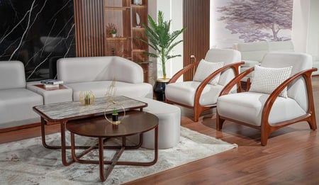 طقم كنب "فلافيا" الفاخر - نسيج كتان مقاوم للبقع وتصميم عصري.