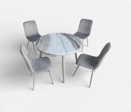 طقم طاولة طعام رخام دائرية مع 4 كراسي - تصميم مودرن