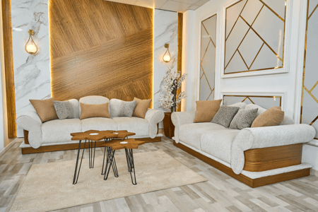 كنب صالة مودرن بيج و رمادي تصميم عصري وراحة مثالية