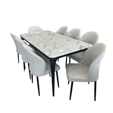 طاولة طعام 8 كراسي رخام -  مقاس 180*90 سم سطح متين وسهل التنظيف للاستخدام اليومي