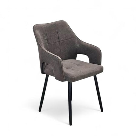 كرسي طاولة طعام قماش قطيفة مضلع باللون البني وأرجل معدنية سوداء - تصميم دافئ ومريح