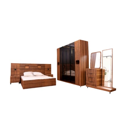 غرفة نوم خشب بتصميم مودرن لون خشبي - 5 قطع