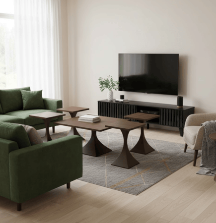 طقم طاولات قهوة مودرن 5 قطع (1+4) تصميم عصري 80x80 سم بلون بني