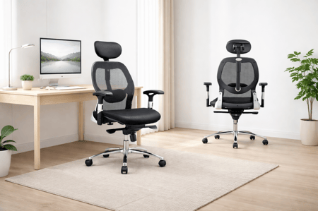 كرسي مكتب شبك بظهر عالي مريح لون أسود - تهوية ممتازة وراحة مستمرة