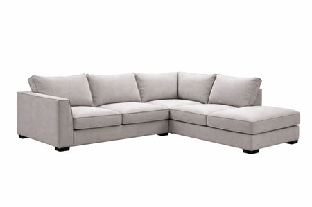 كنبة زاوية رمادي فاتح مودرن قماش كتان خشب سويدي- اختيار مثالي لغرف المعيشة الراقية