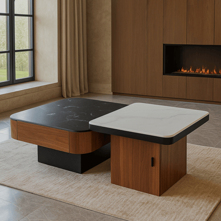 طقم طاولات قهوة مربع بتصميم متداخل - 2 حبه