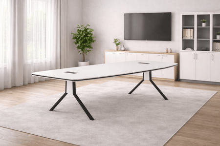 طاولة اجتماع  لون أبيض ورمادي بتصميم مودرن - الحل المثالي لمكاتب الشركات وغرف الاجتماعات