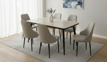 طاولة طعام 6 كراسي رخام -  مقاس 150*90 سمسطح أنيق سهل التنظيف يومياً