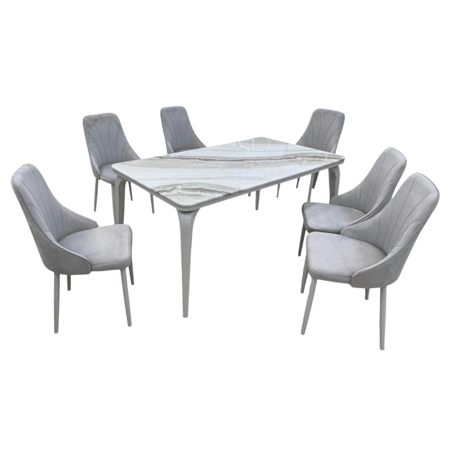 طقم طاولة طعام رخام 6 كراسي– تصميم مودرن فاخر 150×90×75 سم
