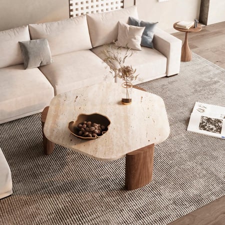 طاولة وسط رخام الترافنتينو - أوف وايت - 95×85×30 سم